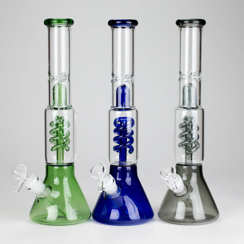 O 13" Color Accented Glass Water Bong with Coil Percolator & Splash Guard