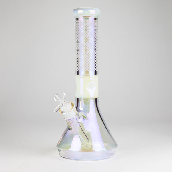 12.5" Hologram Beaker Glass Bong Glass Bong Small Biz Distributors White
