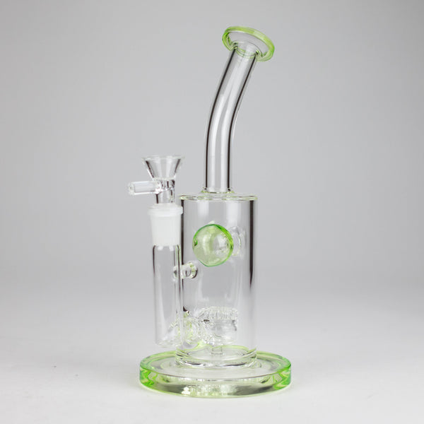 O 9" Ball Perc Glass Bong – Green with Bent Neck & 14mm Bowl