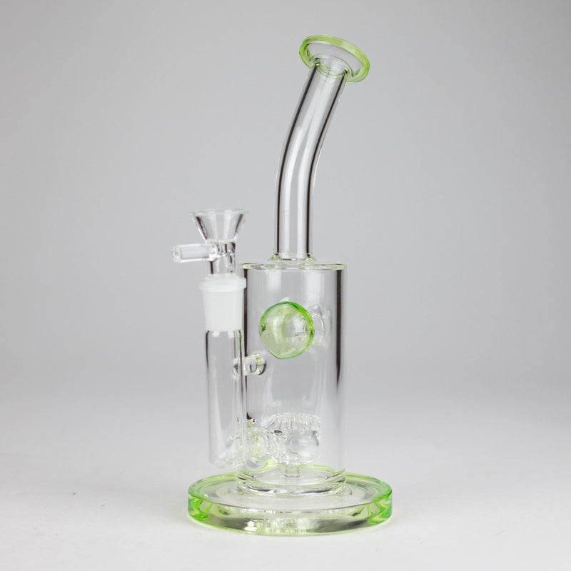 O 9" Ball Perc Glass Bong – Green with Bent Neck & 14mm Bowl