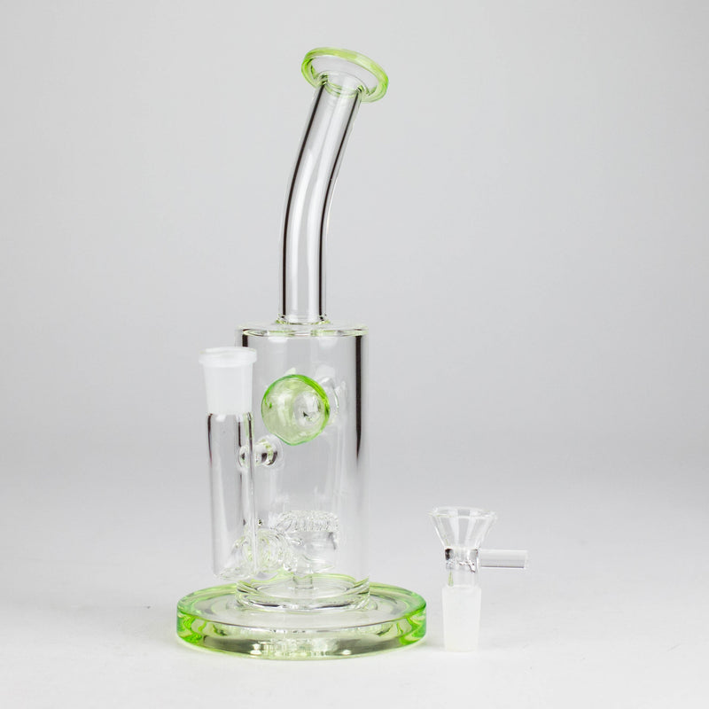 O 9" Ball Perc Glass Bong – Green with Bent Neck & 14mm Bowl