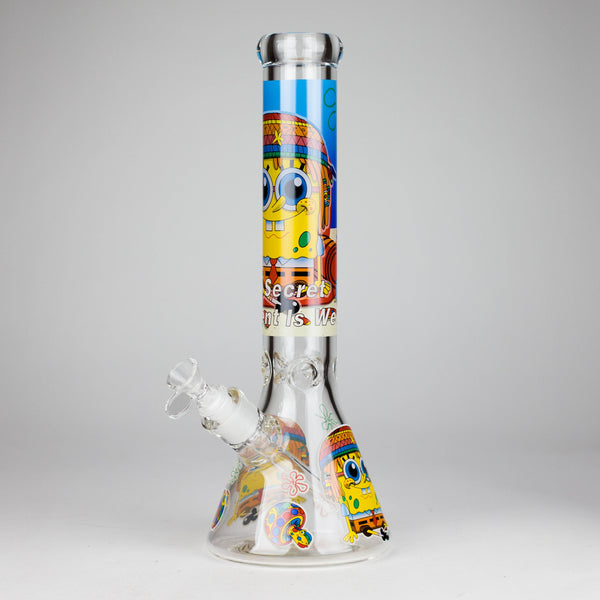 O 14" 7 mm Glass Bong With Cartoon Sponge Design [AQ0421-2]