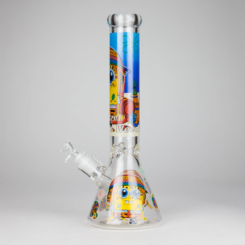 O 14" 7 mm Glass Bong With Cartoon Sponge Design [AQ0421-2]