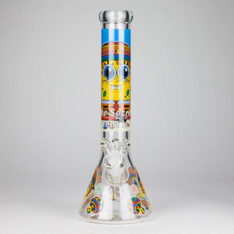 O 14" 7 mm Glass Bong With Cartoon Sponge Design [AQ0421-2]