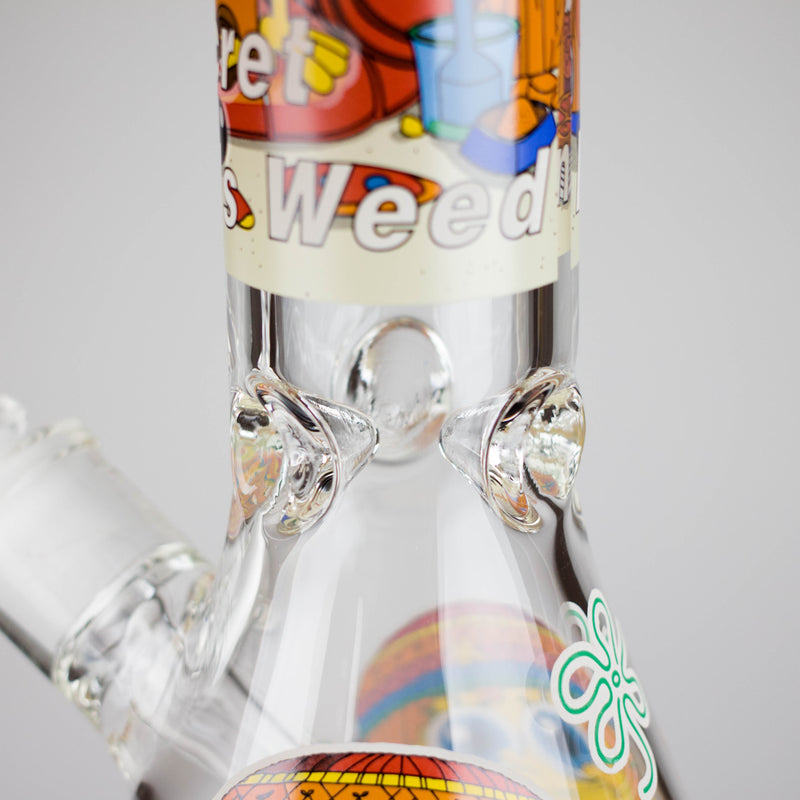 O 14" 7 mm Glass Bong With Cartoon Sponge Design [AQ0421-2]