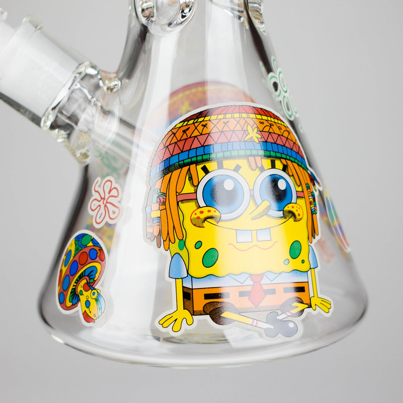 O 14" 7 mm Glass Bong With Cartoon Sponge Design [AQ0421-2]