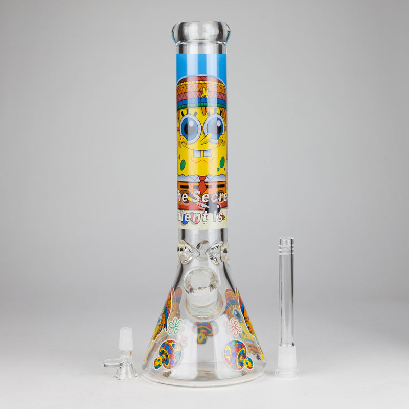 O 14" 7 mm Glass Bong With Cartoon Sponge Design [AQ0421-2]