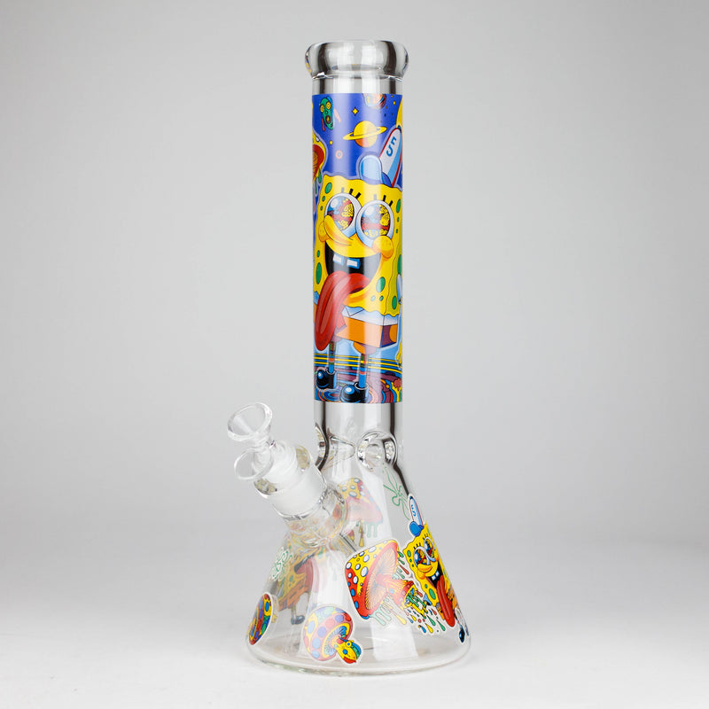 O 14" 7 mm Glass Bong With Cartoon Sponge Design [AQ0421-2]
