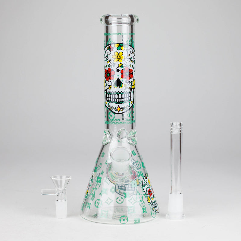 10" Sugar Skull Design Glass Beaker Bong Glass bong 777 Smoke