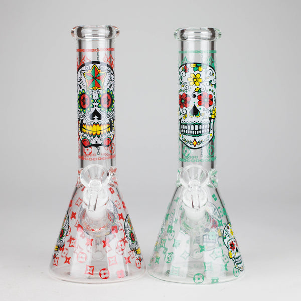 10" Sugar Skull Design Glass Beaker Bong Glass bong 777 Smoke