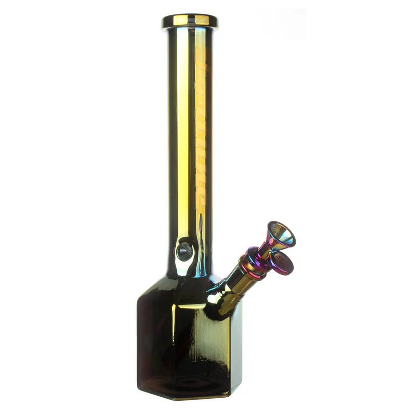 Fortune | 12" Hexagon Electroplated Barrel Base Glass Bong Glass Bong Fortune Iridescent Purple