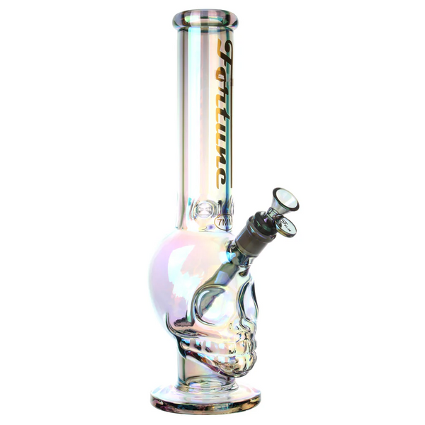 Fortune | 14" 7mm Electroplated Skull Glass Bong Glass Bong Fortune Frosted Grey