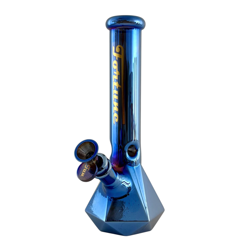 10" Geometric Hexagon Electroplated Glass Bong Glass Bong Fortune Electric Blue