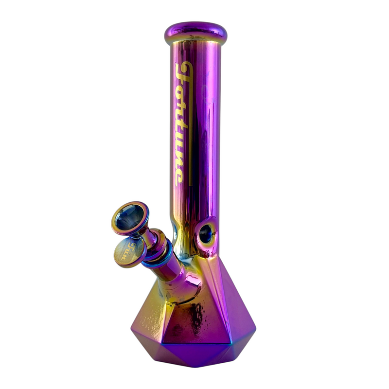 10" Geometric Hexagon Electroplated Glass Bong Glass Bong Fortune Rainbow Chrome