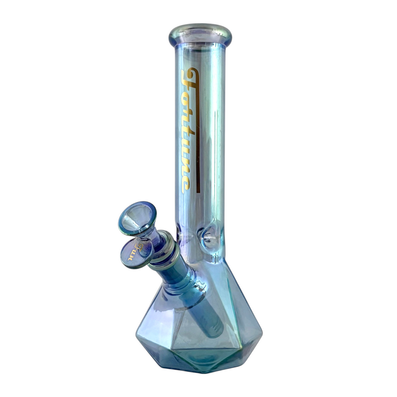 10" Geometric Hexagon Electroplated Glass Bong Glass Bong Fortune Aqua Iridescent