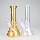 8" Shiny Beaker Bong Double Ring with Handle Slide, Glass Bong HALLO GLASS