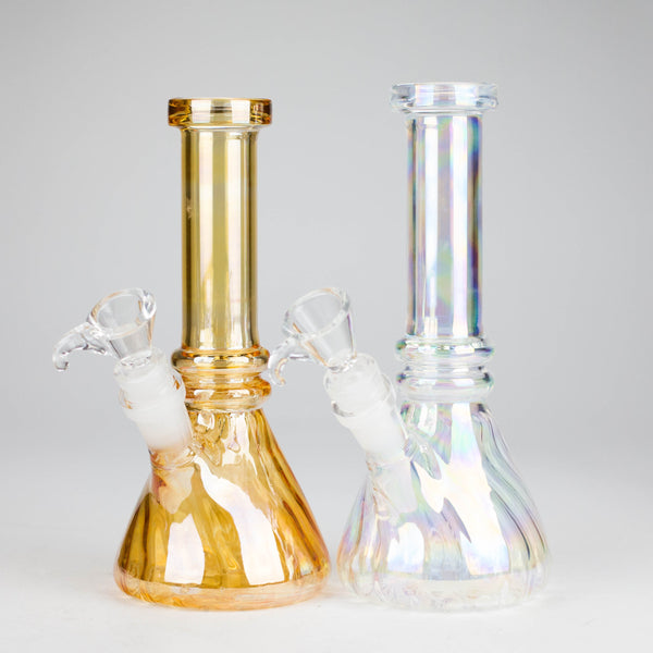O 8" Shiny Beaker Bong Double Ring with Handle Slide,