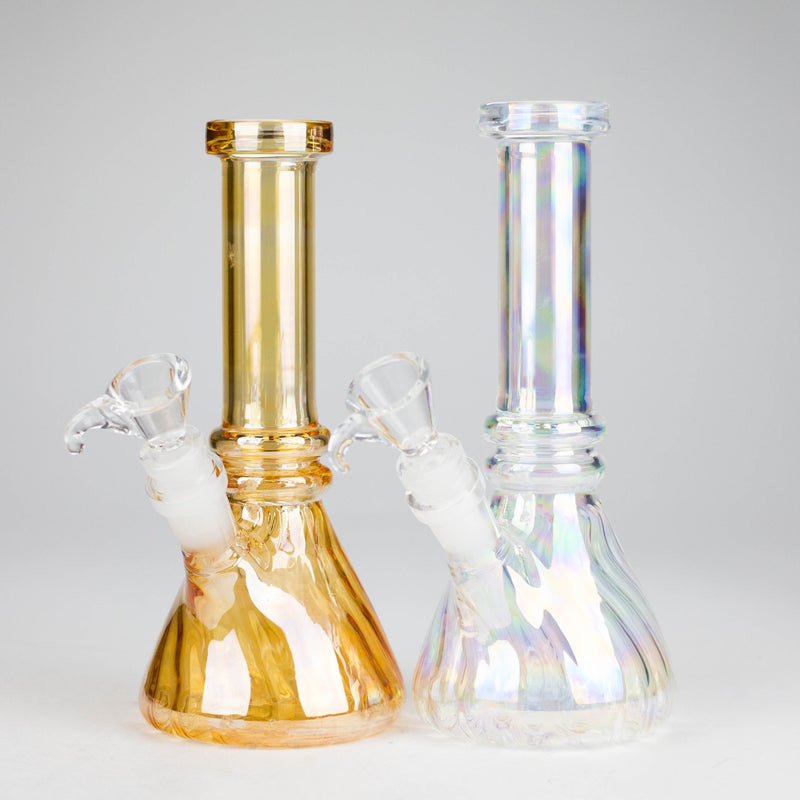 O 8" Shiny Beaker Bong Double Ring with Handle Slide,