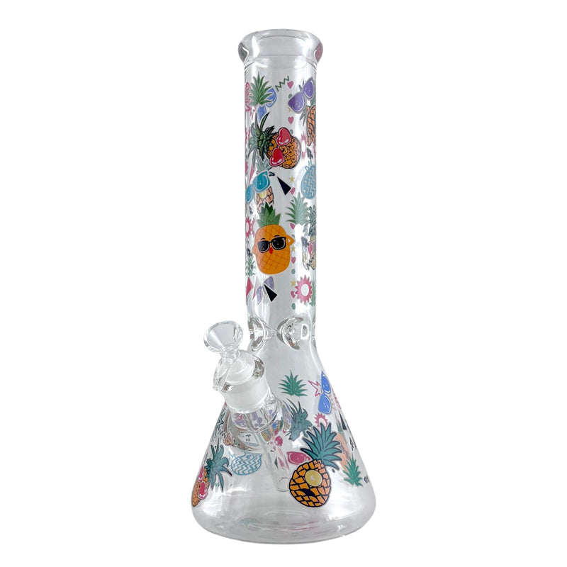 O 14" Glass Beaker Bong – 7mm Thick with Sticker Art Designs