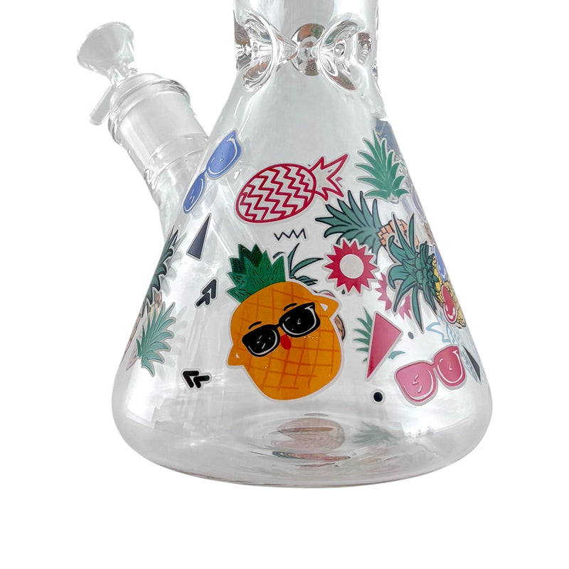 O 14" Glass Beaker Bong – 7mm Thick with Sticker Art Designs