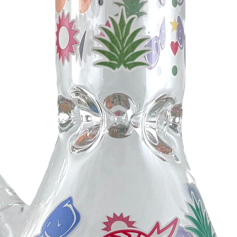 O 14" Glass Beaker Bong – 7mm Thick with Sticker Art Designs
