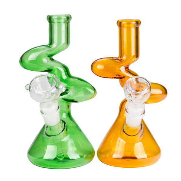 O 8" Zigzag Glass Bong – Assorted Colors