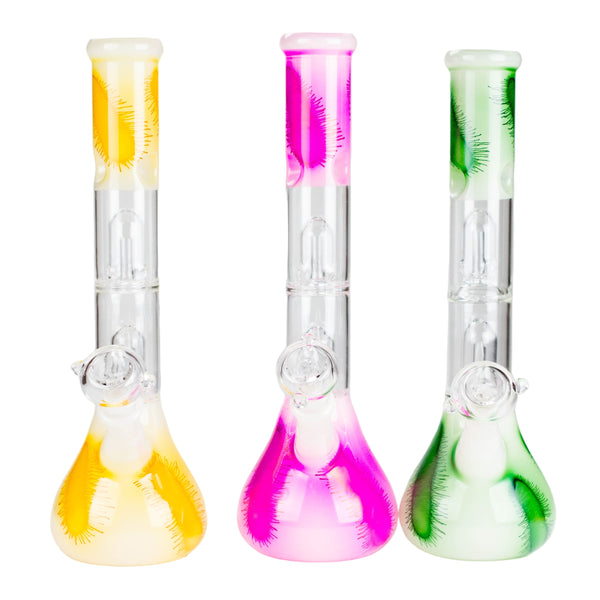 O 12" Double Perc Glass Water Bong – Fungus Design (Assorted Colors)