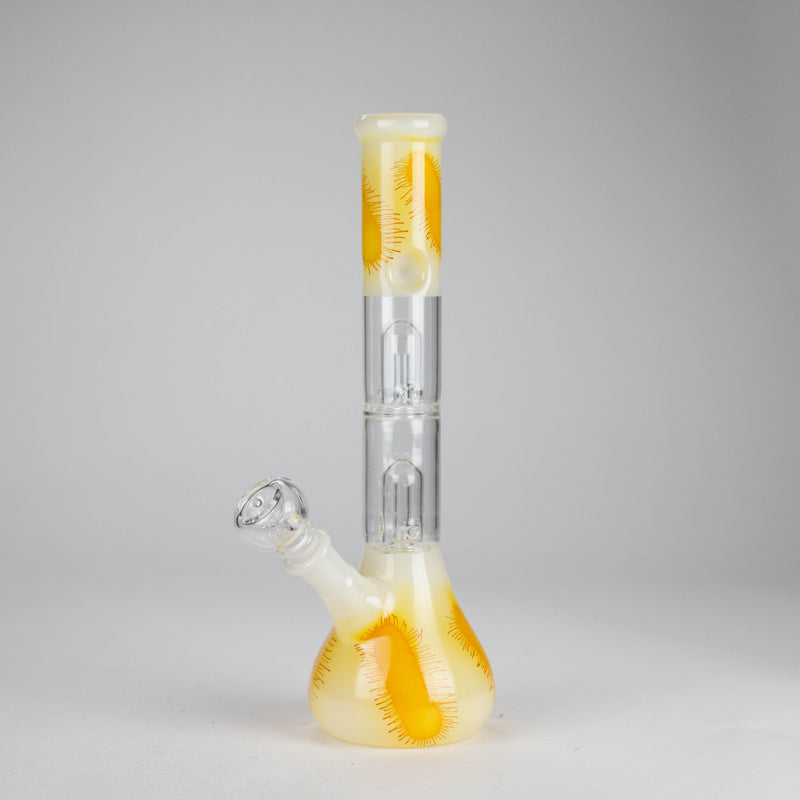 O 12" Double Perc Glass Water Bong – Fungus Design (Assorted Colors)