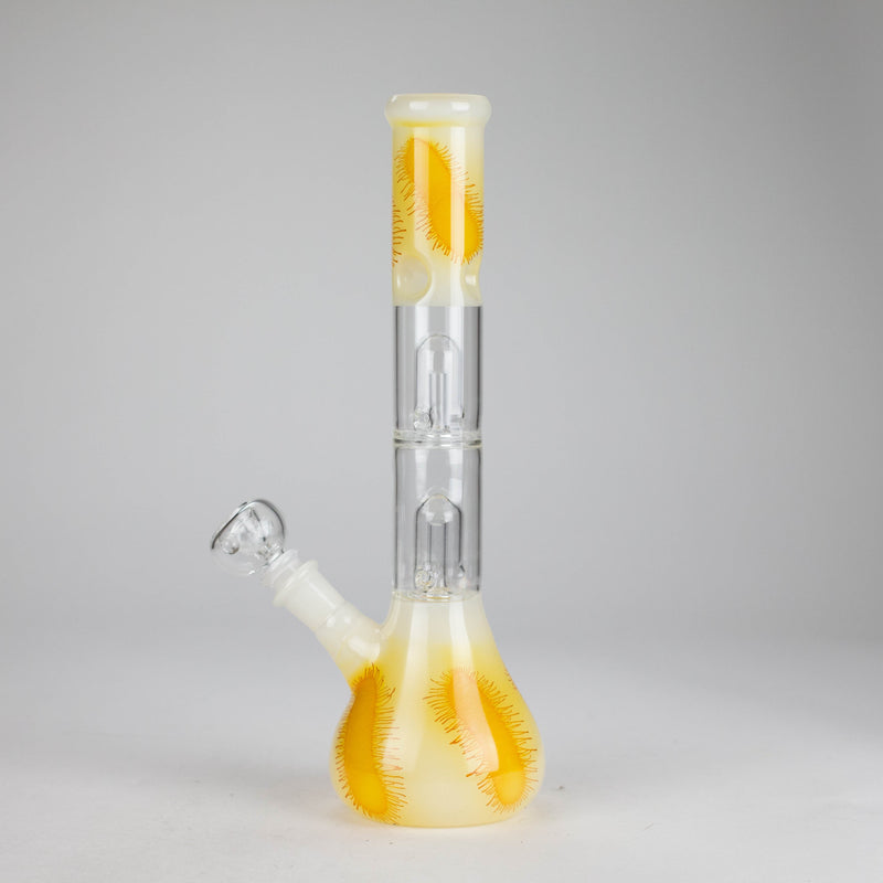 O 12" Double Perc Glass Water Bong – Fungus Design (Assorted Colors)