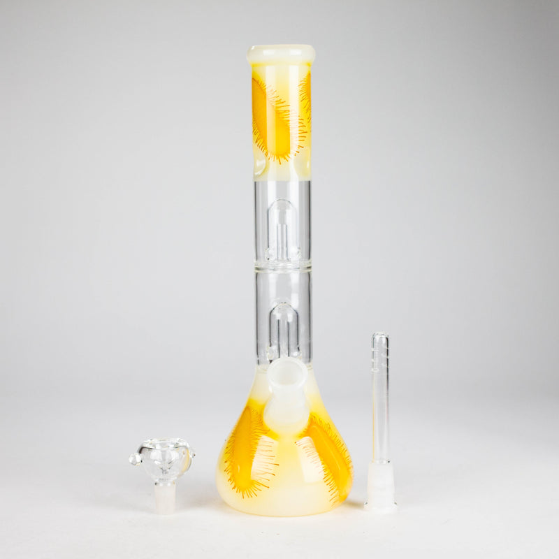 O 12" Double Perc Glass Water Bong – Fungus Design (Assorted Colors)