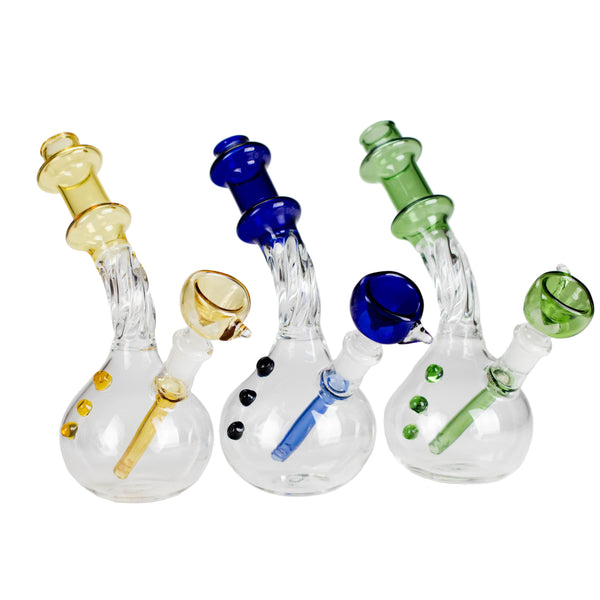 O 7" Twisted Bend Tube Glass Bong – Assorted Colors