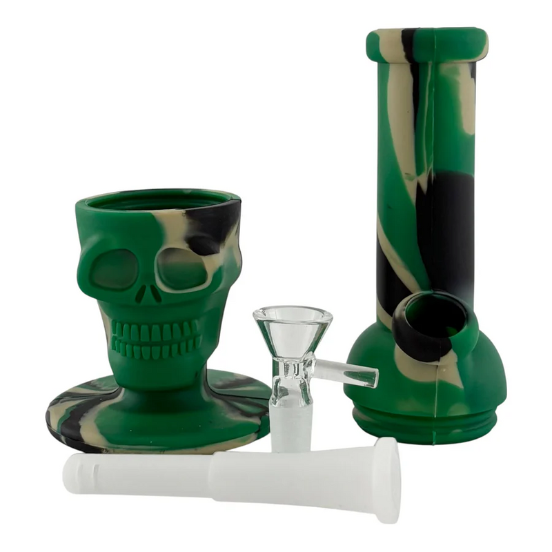 O 8" Skull Design Silicone Water Pipe – Assorted Colours