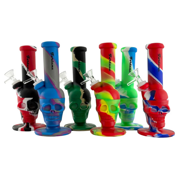O 8" Skull Design Silicone Water Pipe – Assorted Colours