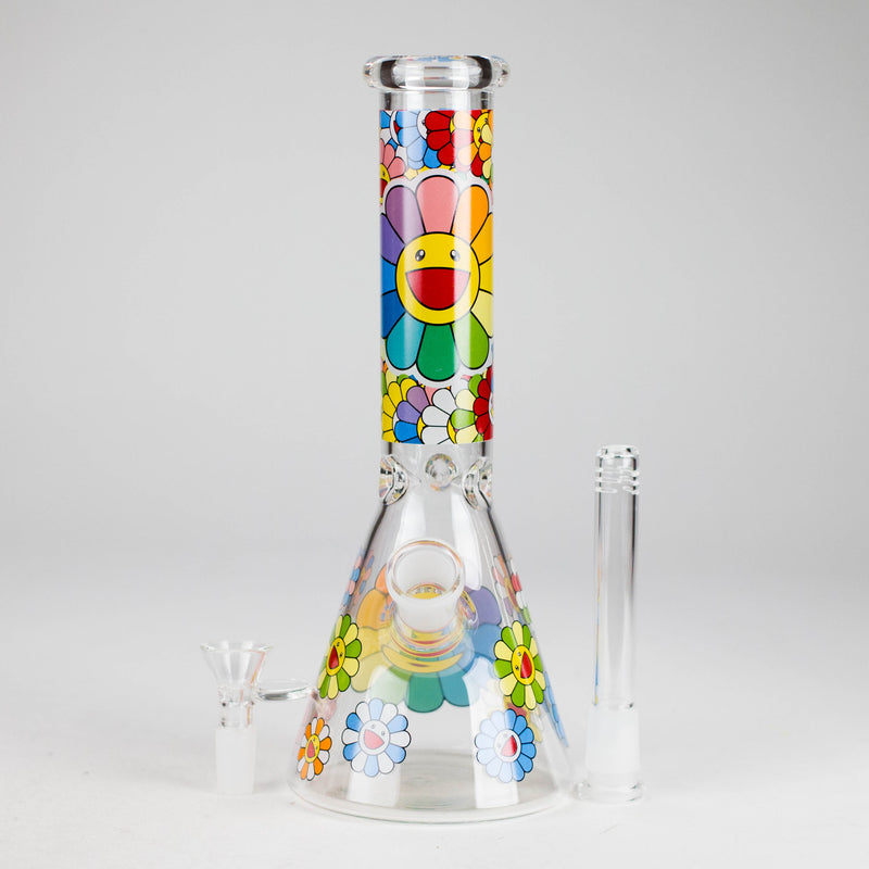 O 10″ Smile Flower Design Glass Beaker Bong