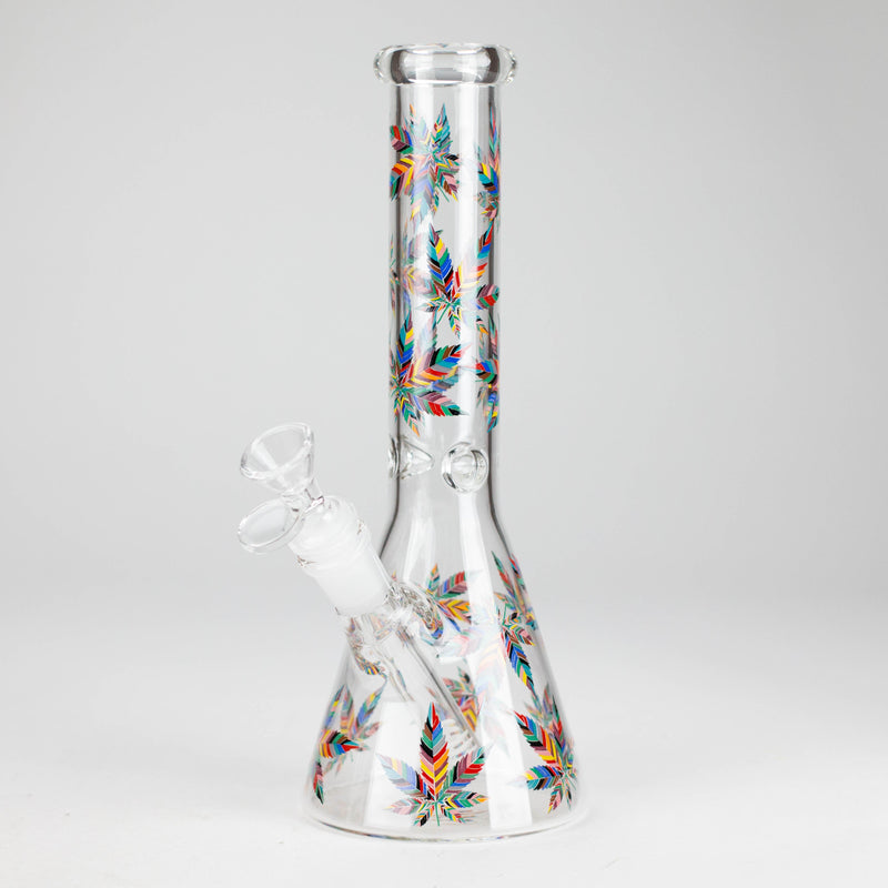 O 10" Leaves Design Glass Beaker Bong