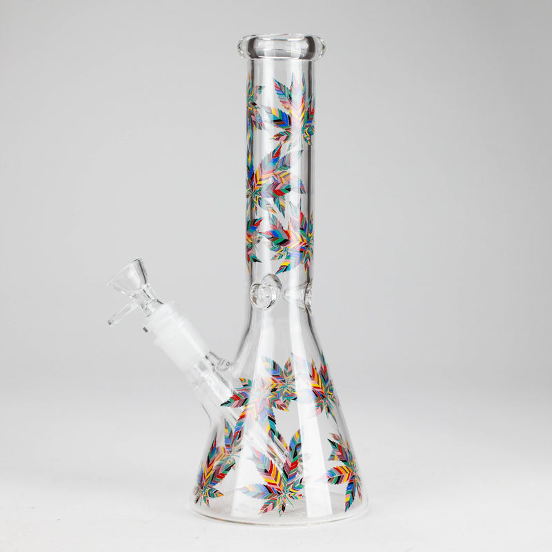 O 10" Leaves Design Glass Beaker Bong