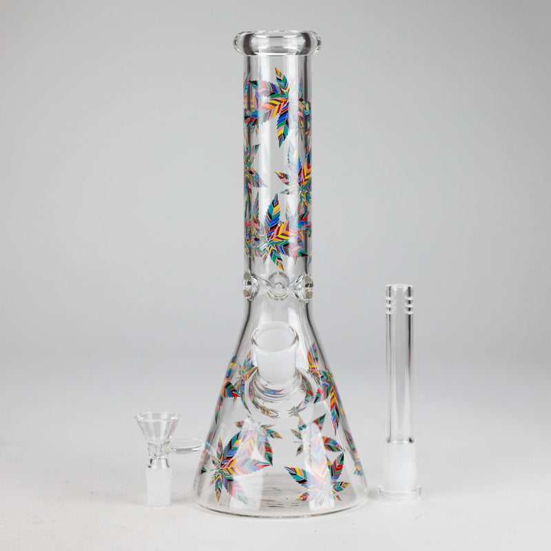 O 10" Leaves Design Glass Beaker Bong