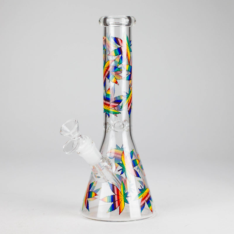O 10" Leaves Design Glass Beaker Bong