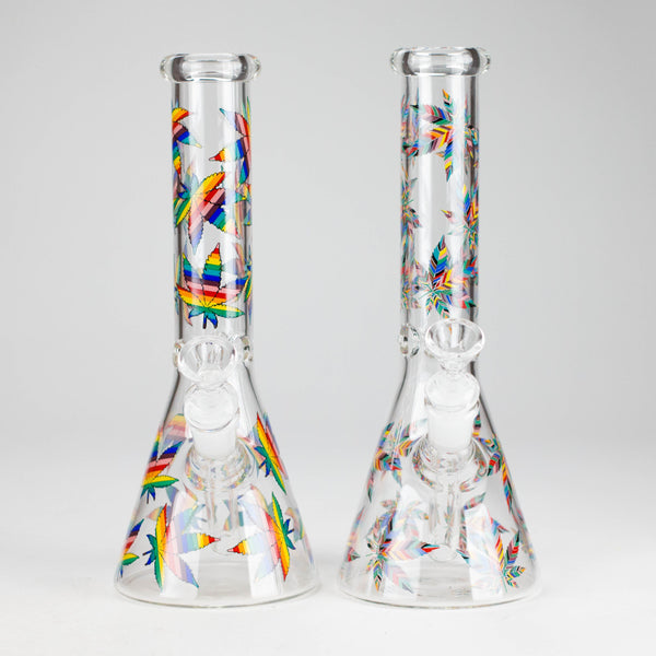 O 10" Leaves Design Glass Beaker Bong