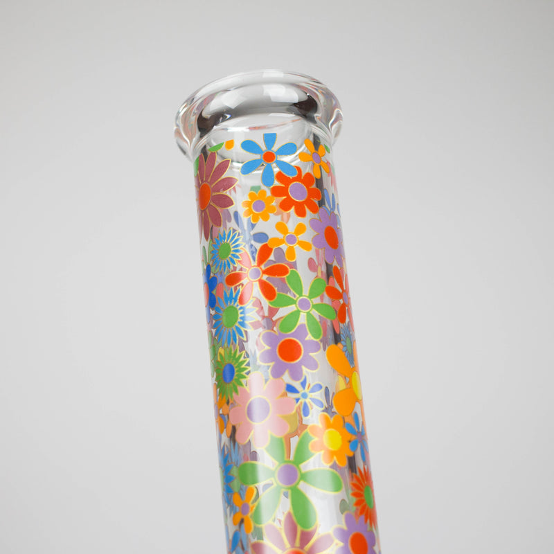 O 14″ 7mm Glass Beaker Bong with Assorted Flower Design & Ice Catcher