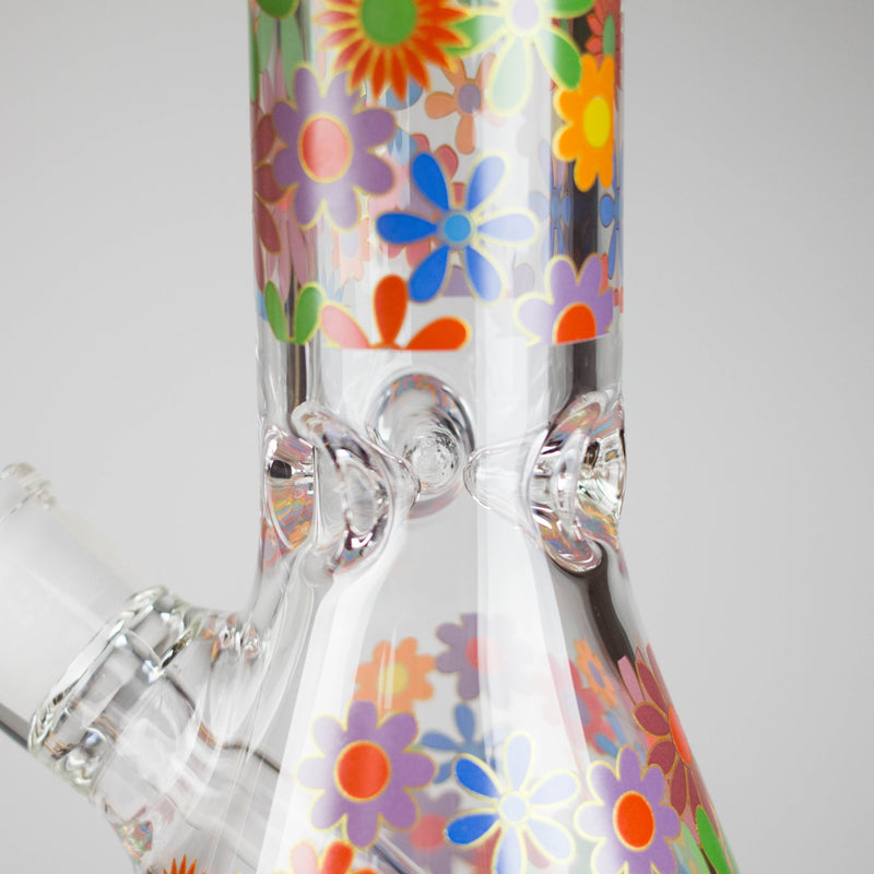 O 14″ 7mm Glass Beaker Bong with Assorted Flower Design & Ice Catcher