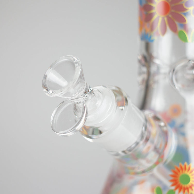 O 14″ 7mm Glass Beaker Bong with Assorted Flower Design & Ice Catcher