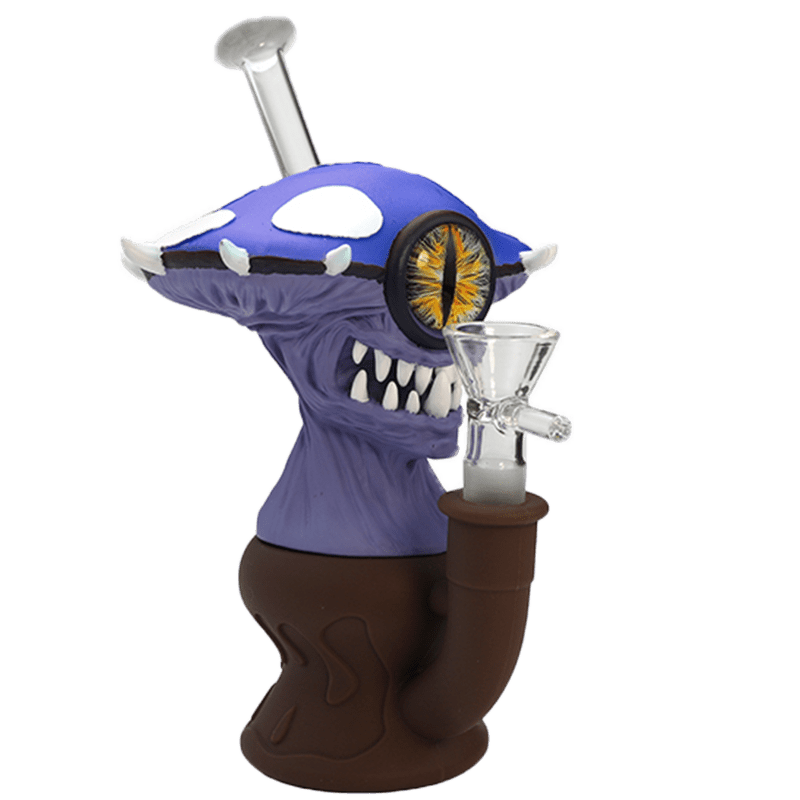 7″ Vinyl Mushroom Monster Water Pipe with 14mm Glass Bowl [SMKZ164] Resin · Silicone · Plastic Bong Canadian Distributor Blue (B)