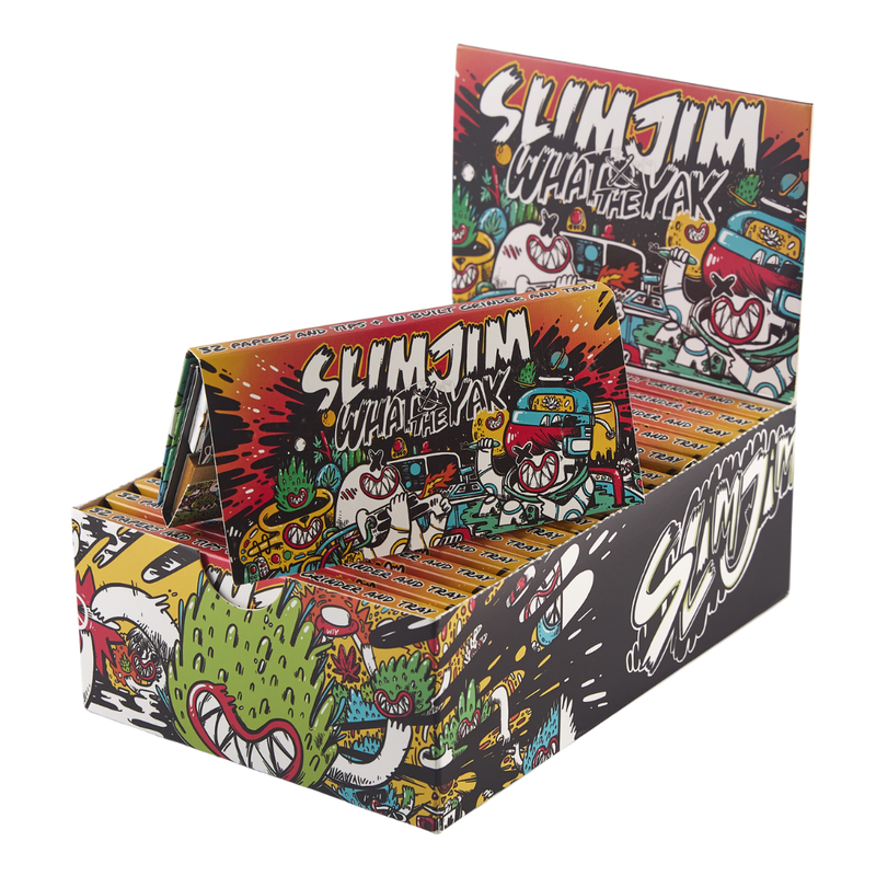 Slimjim X What The Yak - Rolling Paper + Tips & Grinder + Tray Pack (Box of 16) 1 - 1/4" Size SLIMJIM