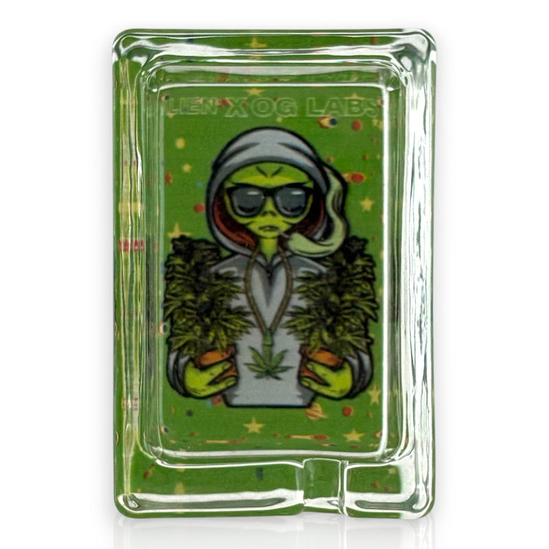 Green Planet Rectangle Glass Ashtrays – 6 Pack Display (85mm) Glass Ashtray Super Supplys Inc