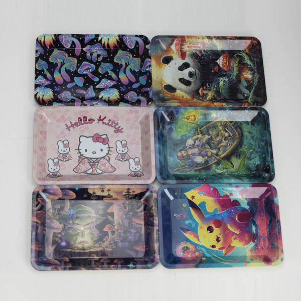 O Assorted Design Metal Tray Small  Pack of 12