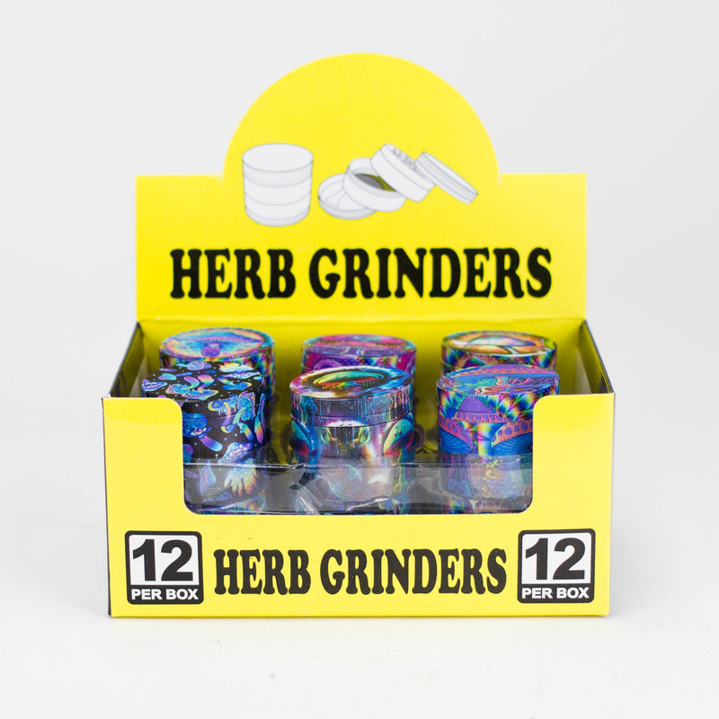 O 1.5" Mushroom Design Metal Grinder 4 Layers Box of 12