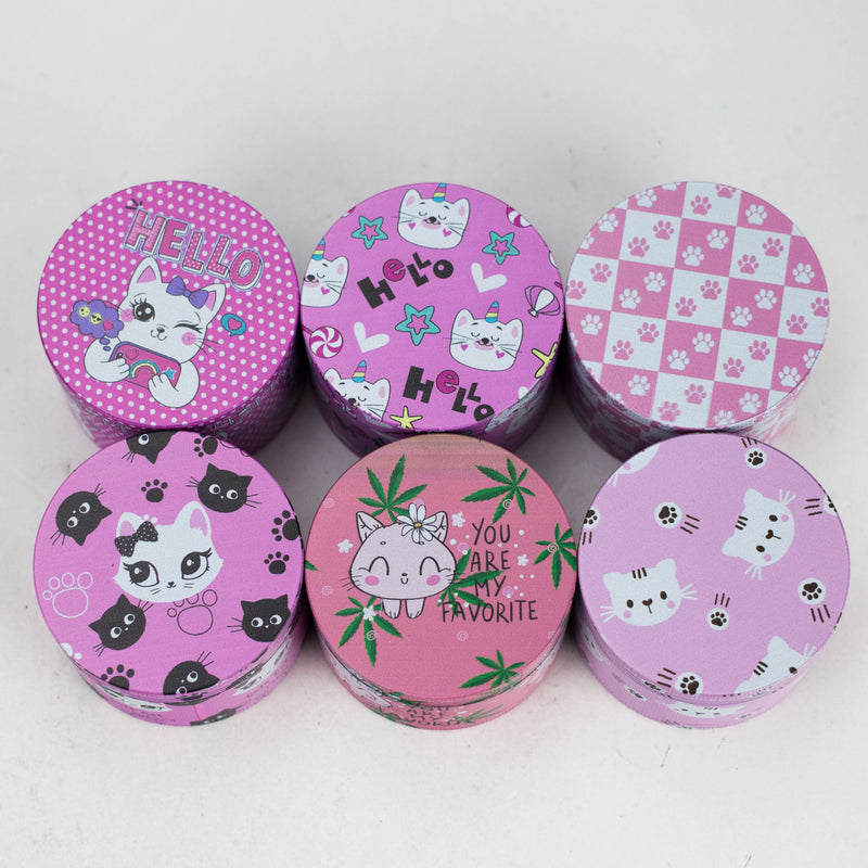 O 2.5" 4-Layer Kitty Design Metal Herb Grinder (Box of 6)