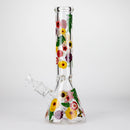 O 14" Flower and Butterfly Design 7mm Thick Heavy Duty Glass Beaker Bong
