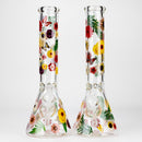 O 14" Flower and Butterfly Design 7mm Thick Heavy Duty Glass Beaker Bong